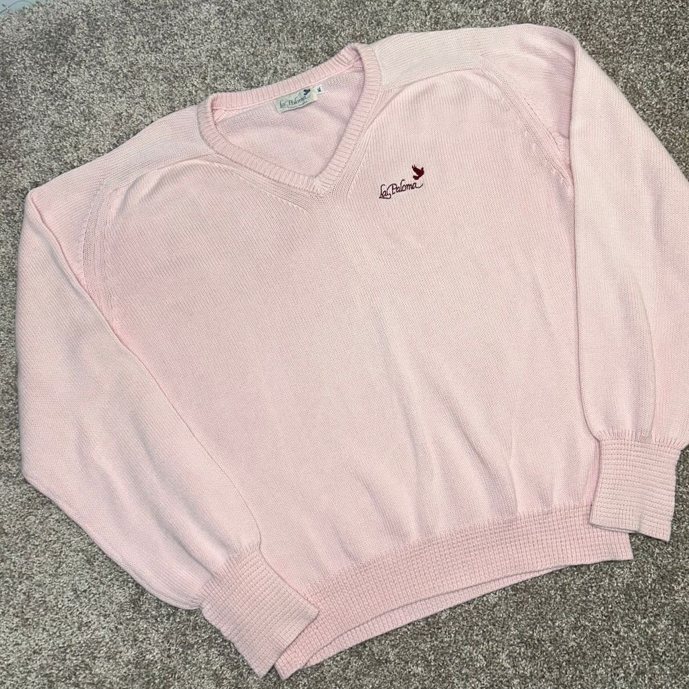 Vintage La Paloma V-Neck Sweater Men Size XL Pink Made In USA Cotton‎ (357)